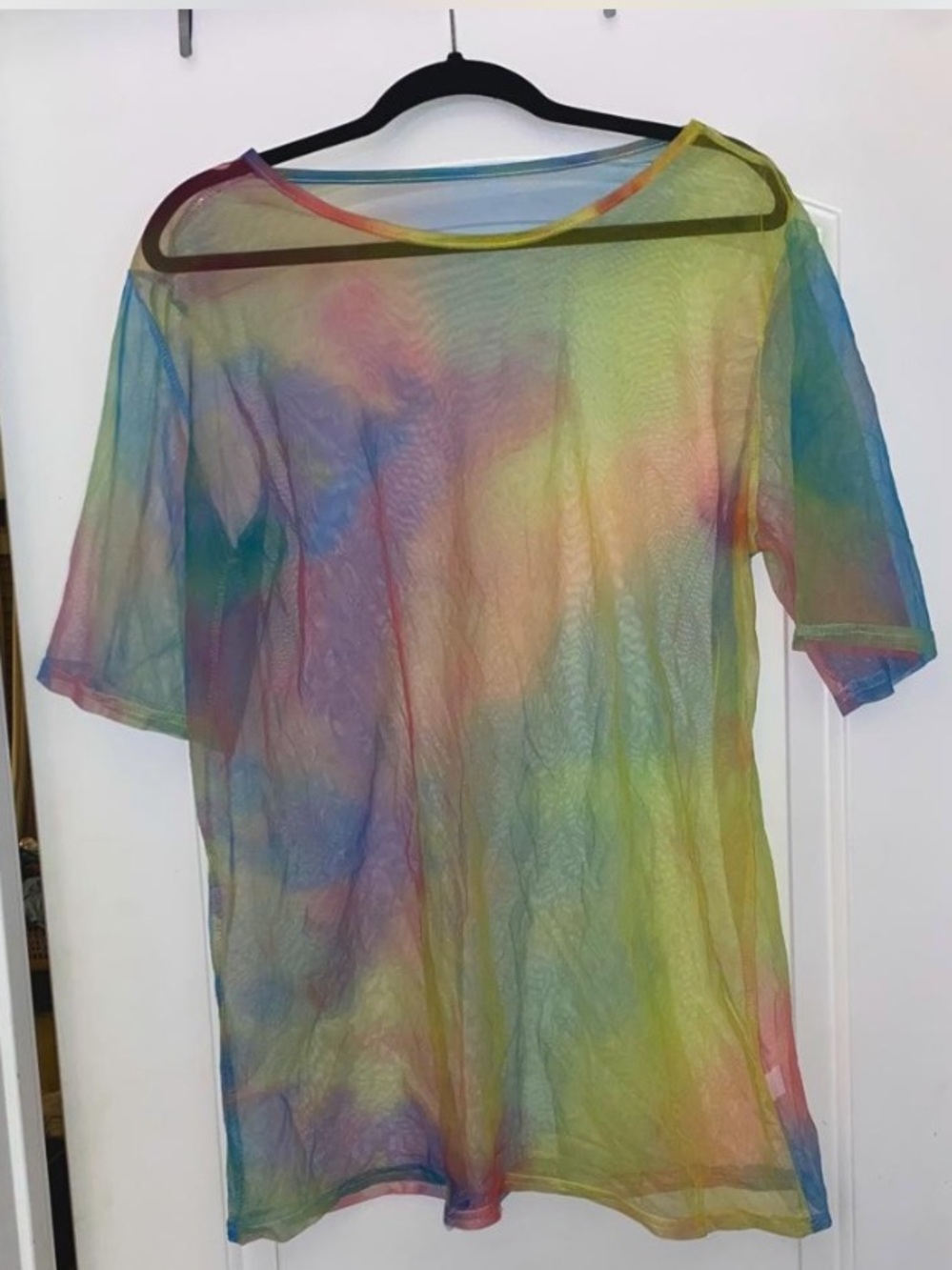 Pastel Rainbow Sheer Mesh Short Sleeve Top / Oversized T Shirt / Dress 1XL
